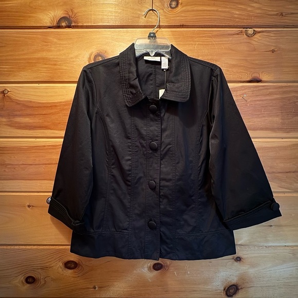 Chico's Jackets & Blazers - Chico's Black Utility Jacket with Tailored Fit and Notched Lapel size 1 (8/10)